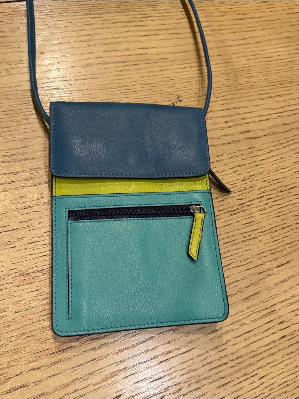 Colorblock Leather Crossbody Bag in Blue, Teal & Lime